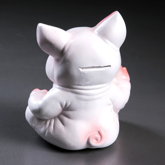 Копилка "Поросенок с монетой "ДОЛЛАР" бело-розовый 18см