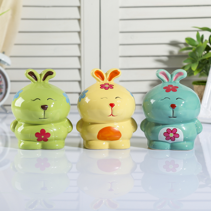 Копилка керамика "Зайка с цветочком" МИКС 12,6х10х9,5 см