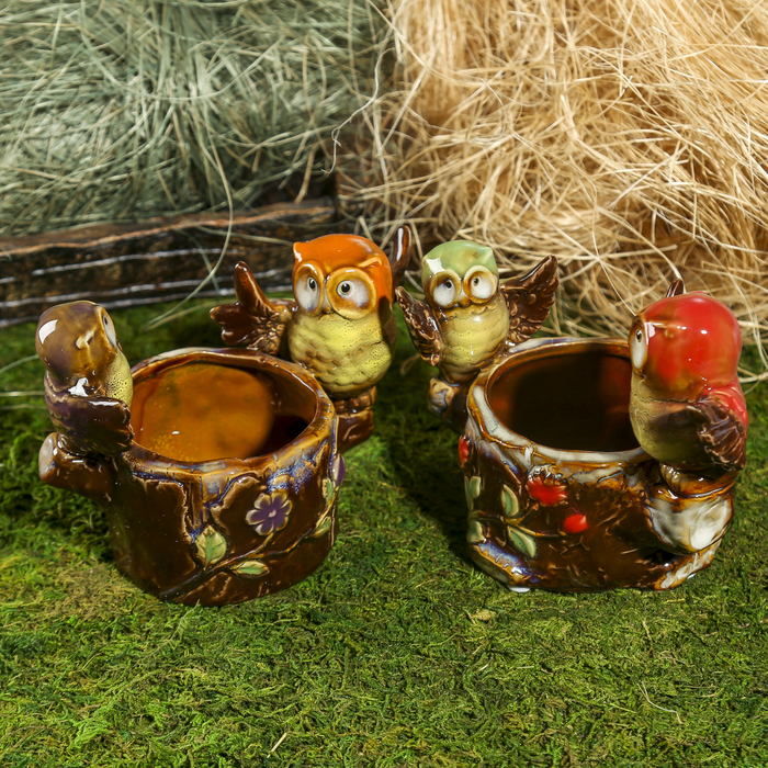 Сувенир керамика мини-кашпо "Два филина" МИКС 11,5х16х10 см