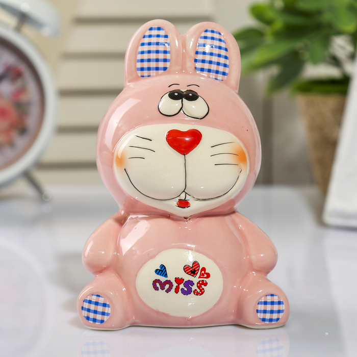 Копилка керамика "Зайчик, ушки в клеточку" МИКС 12,5х8,5х6,5 см