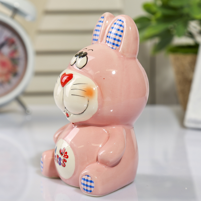 Копилка керамика "Зайчик, ушки в клеточку" МИКС 12,5х8,5х6,5 см