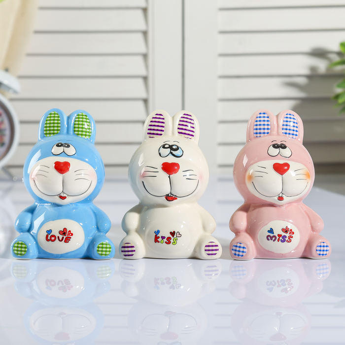 Копилка керамика "Зайчик, ушки в клеточку" МИКС 12,5х8,5х6,5 см