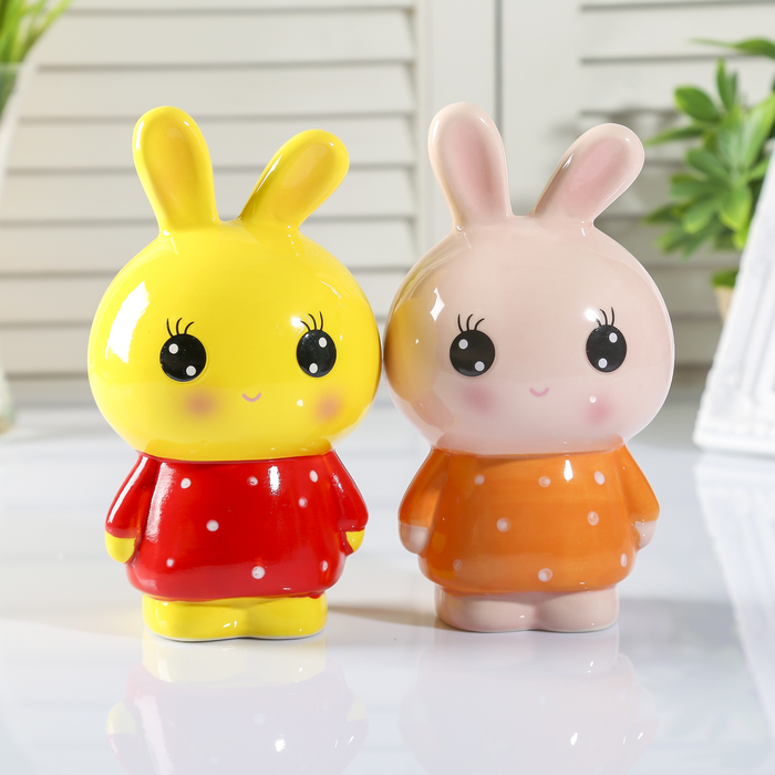 Копилка керамика "Зайчик в футболке в горошек" МИКС 17,5х9,5х10 см