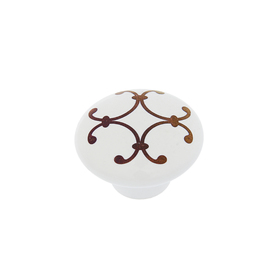 Ручка кнопка LACE Ceramics 009, d=38 керамическая, белая с рисунком Ош