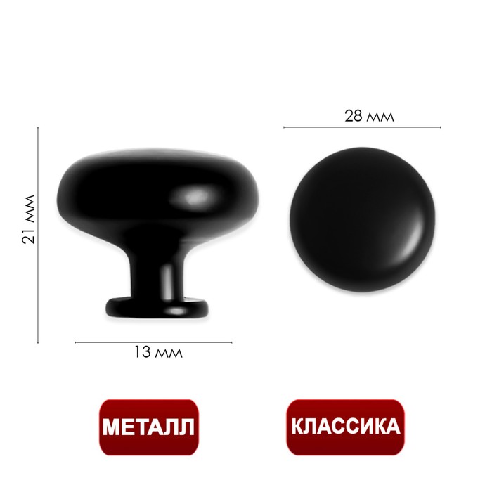 Ручка кнопка ТУНДРА PK036BL, черная цена и фото