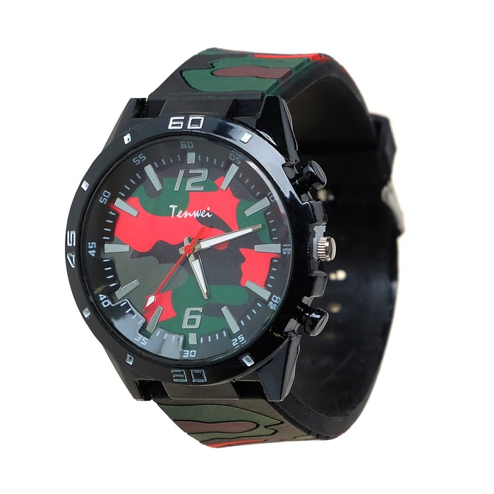 Часы наручные мужские "Камуфляж", ремешок силикон, микс