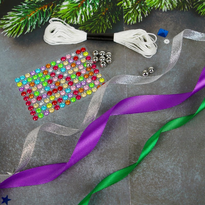 Набор для создания подвесок из лент "Елочка, шишка, снежинка", 3 в 1