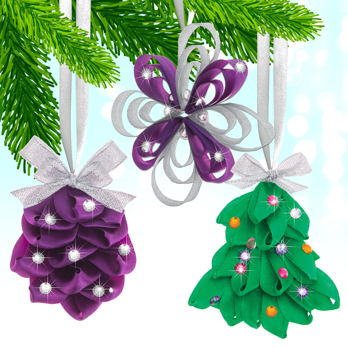 Набор для создания подвесок из лент &quot;Елочка, шишка, снежинка&quot;,  3 в 1