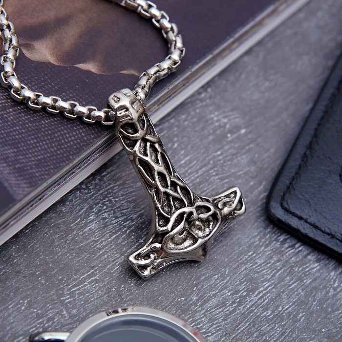 Кулон мужской "Молот тора" славянский оберег, цвет чернёное серебро, 60 см