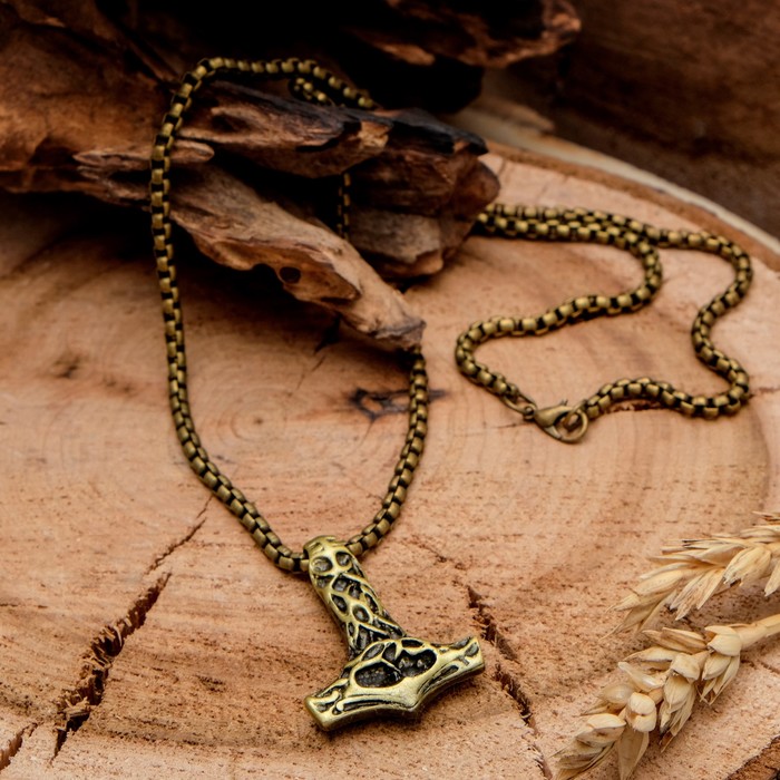 Кулон мужской "Молот тора" славянский оберег, цвет чернёное золото, 60 см