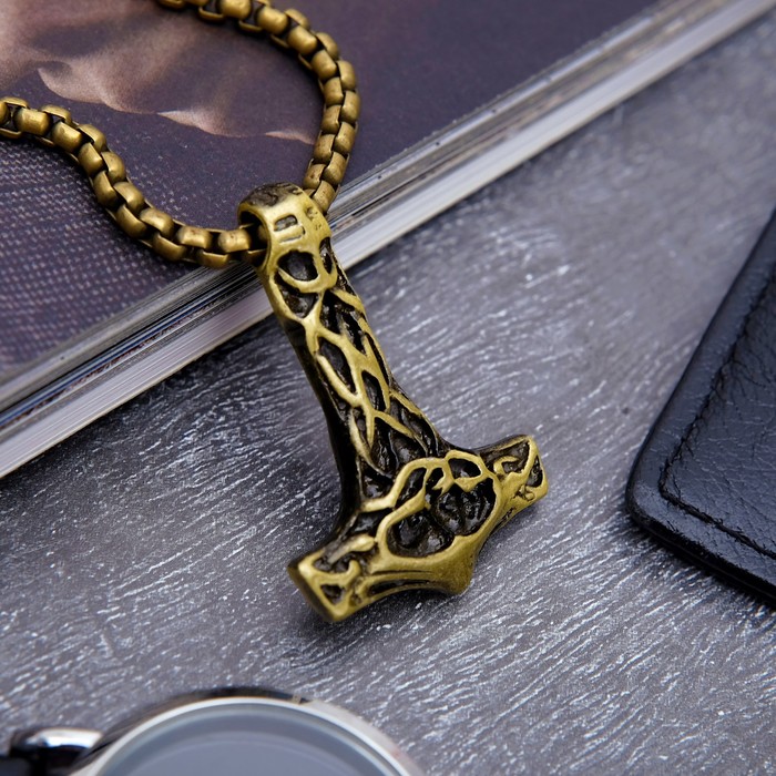 Кулон мужской "Молот тора" славянский оберег, цвет чернёное золото, 60 см