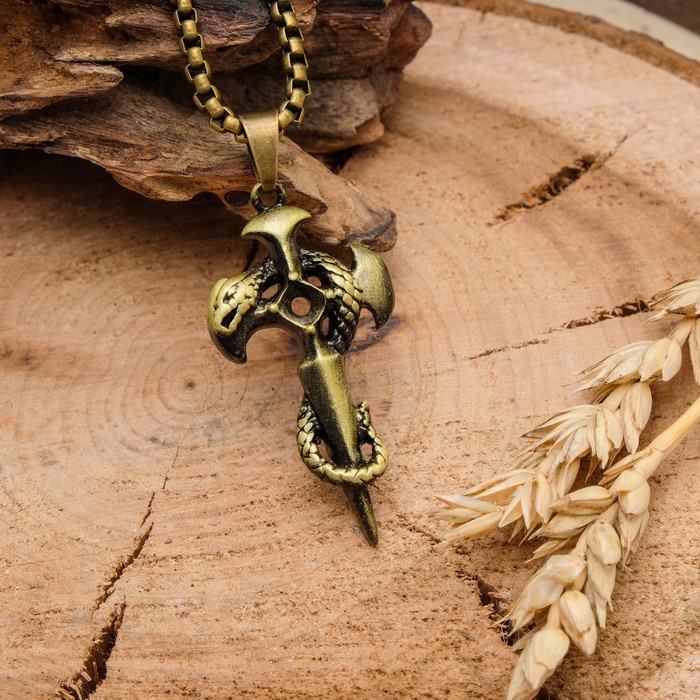 Кулон мужской "Крест" со змеёй, цвет чернёное золото, 60 см