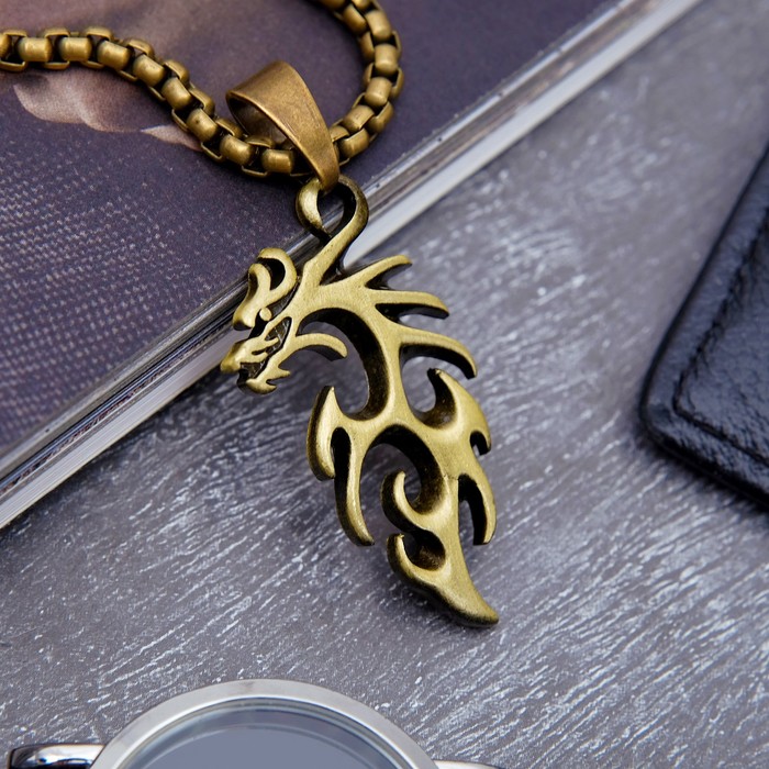 Кулон мужской "Дракон" абстракция, цвет чернёное золото, 60 см