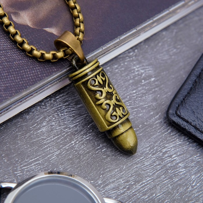 Кулон мужской "Пуля" с узором, цвет чернёное золото, 60 см