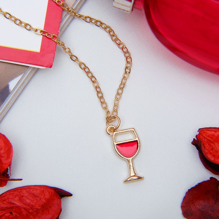 Кулон "Бокал вина", цвет красный в золоте, 45 см