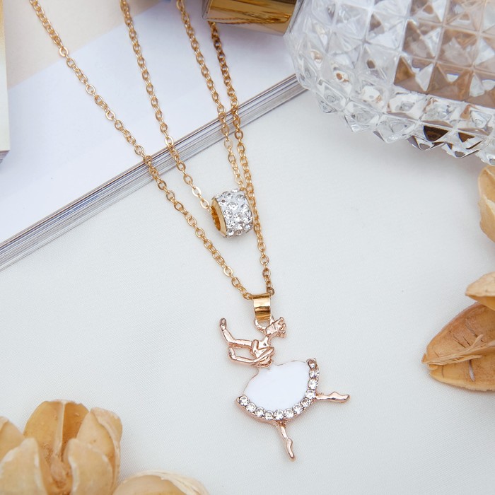 Кулон "Двойной" балерина в танце, цвет белый в золоте, 52 см