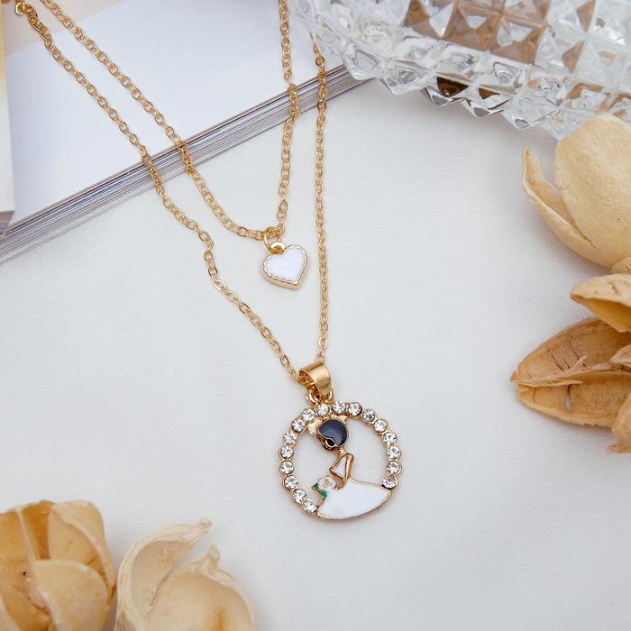 Кулон "Двойной" девочка в белом платье, цвет белый в золоте, 52 см