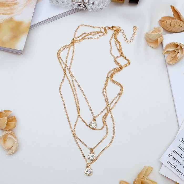 Кулон "Грация нитей" капли, 4 ряда, цвет белый в золоте, 43 см