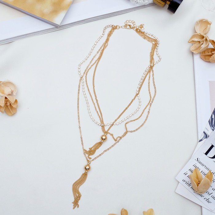 Кулон "Грация нитей" кисти, 4 нити, цвет белый в золоте, 43 см