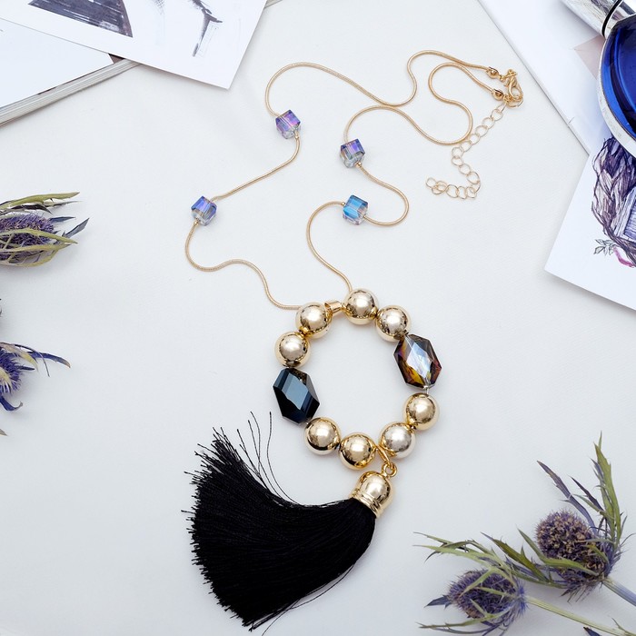 Кулон "Кисть с кругом" шестиугольники, цвет чёрный в золоте, 50 см