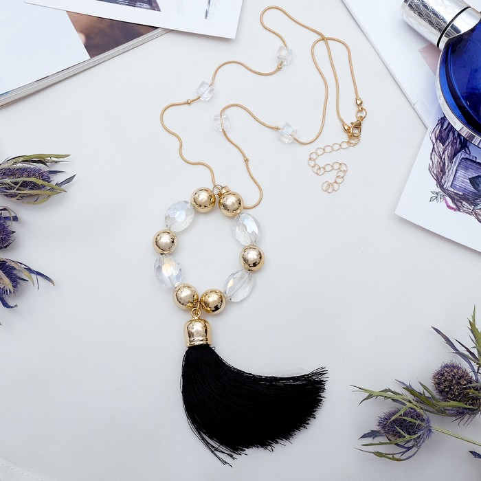 Кулон "Кисть с кругом" овалы, цвет чёрный в золоте, 50 см