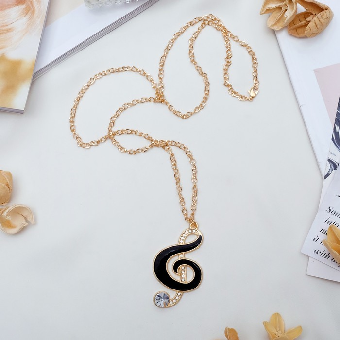 Кулон "Скрипичный ключ", цвет бело-чёрный в золоте, 80 см