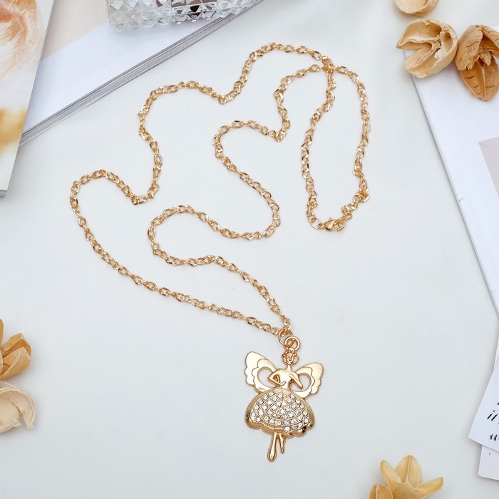 Кулон "Девочка" фея, цвет белый в золоте, 80 см