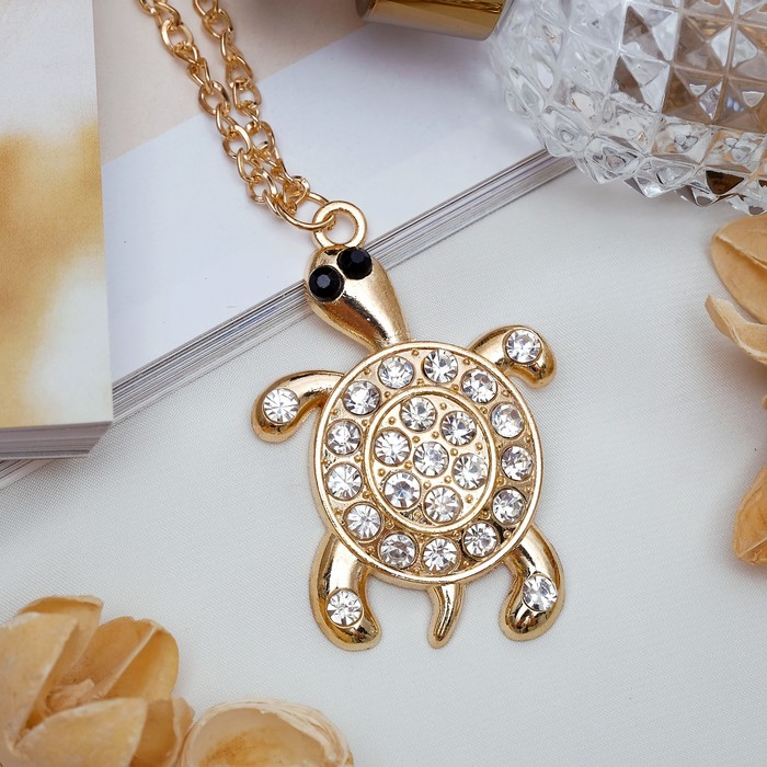 Кулон "Черепашка", цвет бело-чёрный в золоте, 80 см