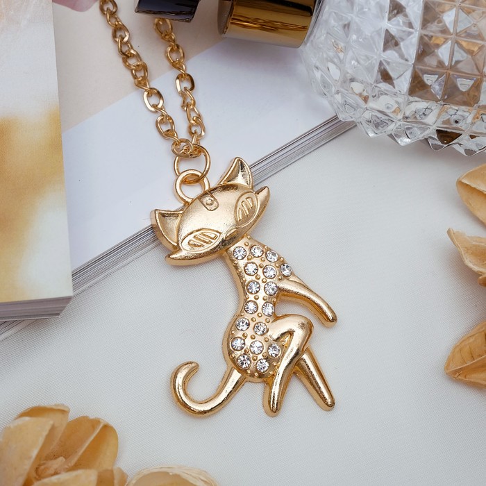 Кулон "Кошечка", цвет белый в золоте, 80 см