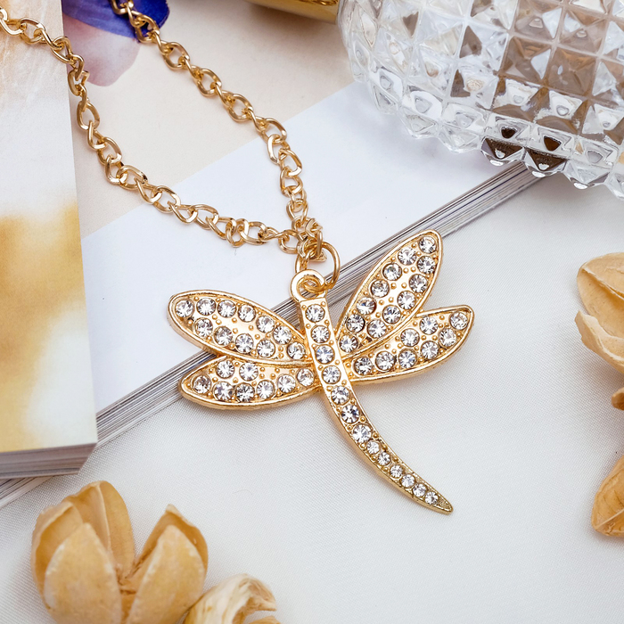 Кулон "Стрекоза", цвет белый в серебре, 80 см