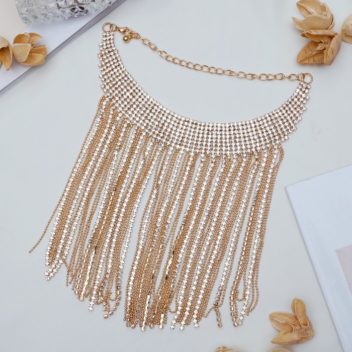 Колье со стразами "Симфония" водопад, цвет белый в золоте