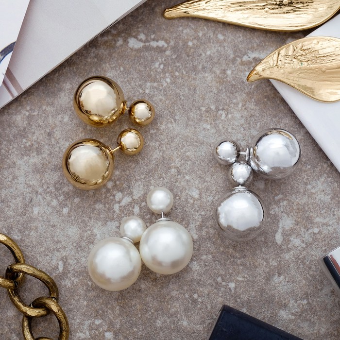 Серьги 3 пары "Диорис" металлик, цветные