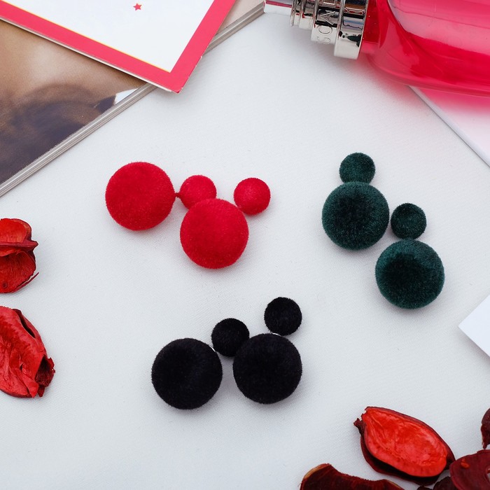 Серьги 3 пары "Диорис" бархат, цветные