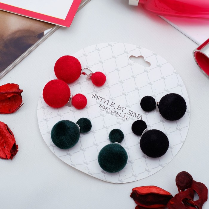 Серьги 3 пары "Диорис" бархат, цветные