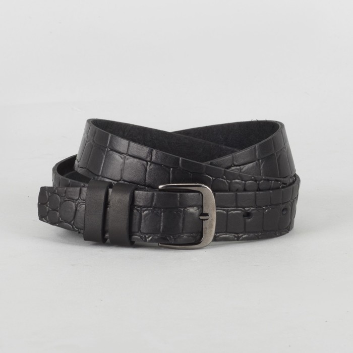 Ремень мужской, крокодил, пряжка тёмный металл, цвет чёрный