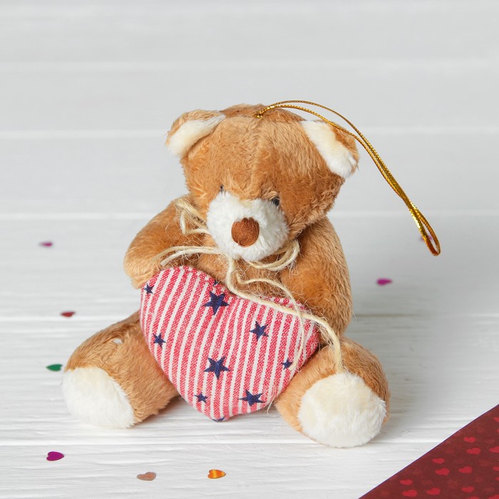 Мягкая игрушка-подвеска "Медведь с бантиком" сердце со звёздами, цвета МИКС