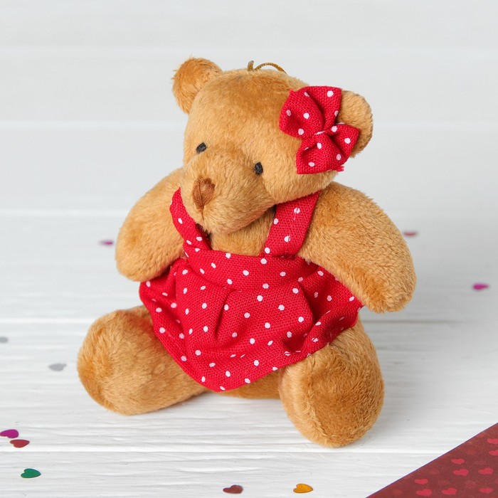 Мягкая игрушка-подвеска "Мишка костюм в горошек" мальчик и девочка, цвета МИКС