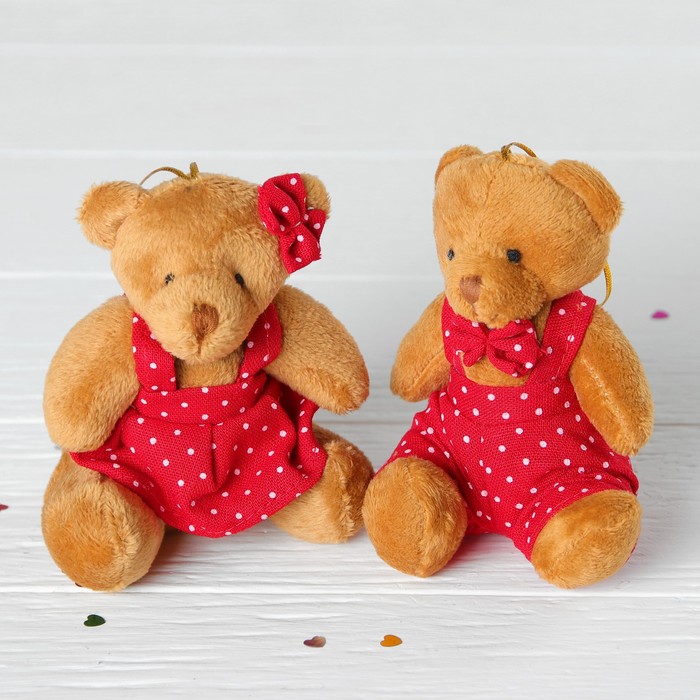 Мягкая игрушка-подвеска "Мишка костюм в горошек" мальчик и девочка, цвета МИКС
