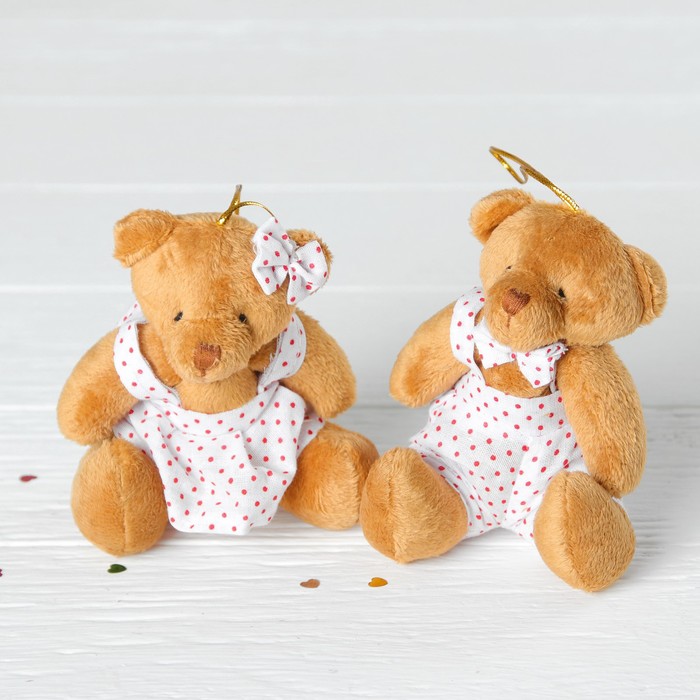 Мягкая игрушка-подвеска "Мишка костюм в горошек" мальчик и девочка, цвета МИКС
