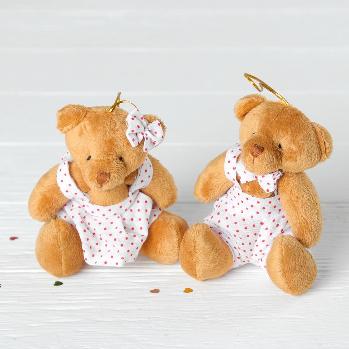 Мягкая игрушка-подвеска "Мишка костюм в горошек" мальчик и девочка, цвета МИКС