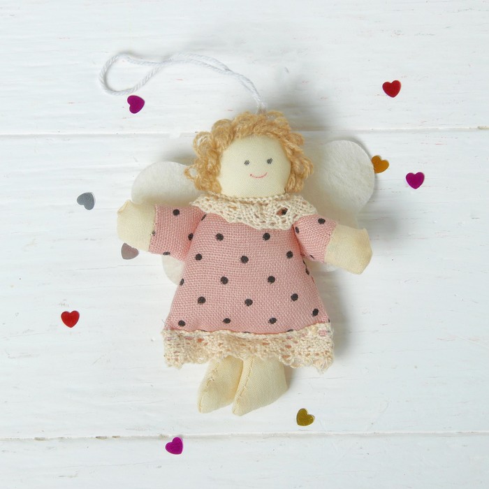 Мягкая игрушка-подвеска "Ангелочек" платье в горошек, цвета МИКС