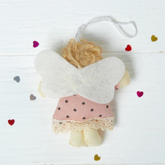 Мягкая игрушка-подвеска "Ангелочек" платье в горошек, цвета МИКС