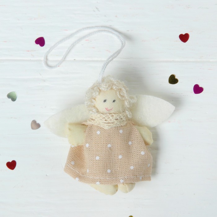 Мягкая игрушка-подвеска "Ангелок белые волосы, платье в горошек" цвета МИКС