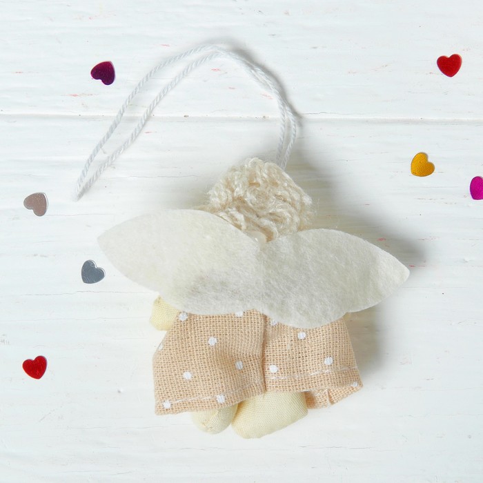 Мягкая игрушка-подвеска "Ангелок белые волосы, платье в горошек" цвета МИКС