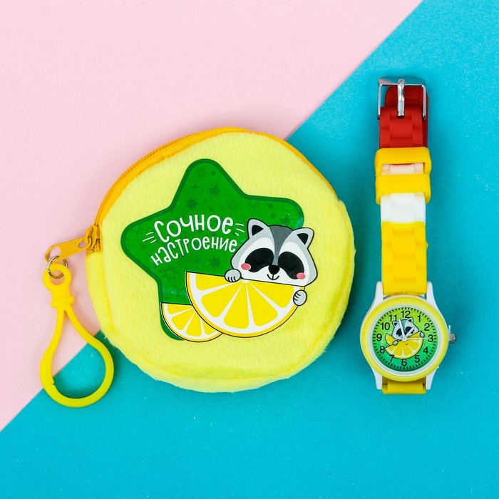 Набор: часы детские, кошелёк "Енотик"