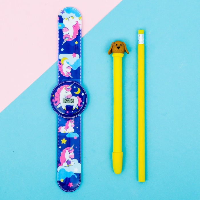 Набор часы наручные, ручка, карандаш "Единороги"