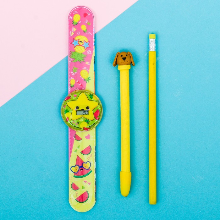 Набор часы наручные, ручка, карандаш "Фрукты"