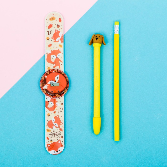 Набор часы наручные, ручка, карандаш "Лисичка"