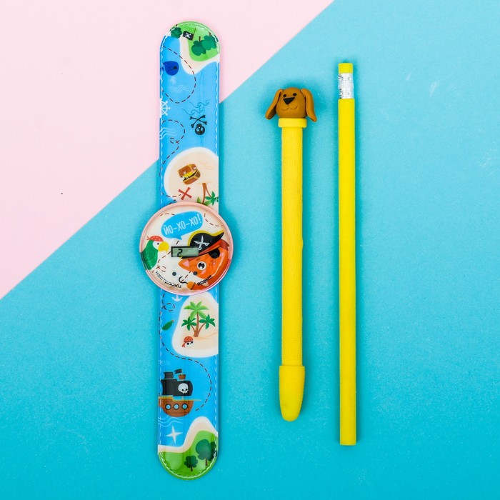 Набор часы наручные, ручка, карандаш "Пираты"