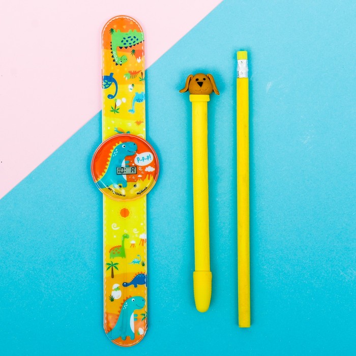 Набор часы наручные, ручка, карандаш "Динозавры"